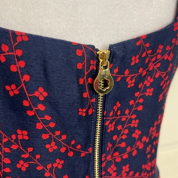 Draper James Clover Vines Dress Nassau Navy Blue Red Sz 6 Back Zip Side Pockets - Picture 7 of 10